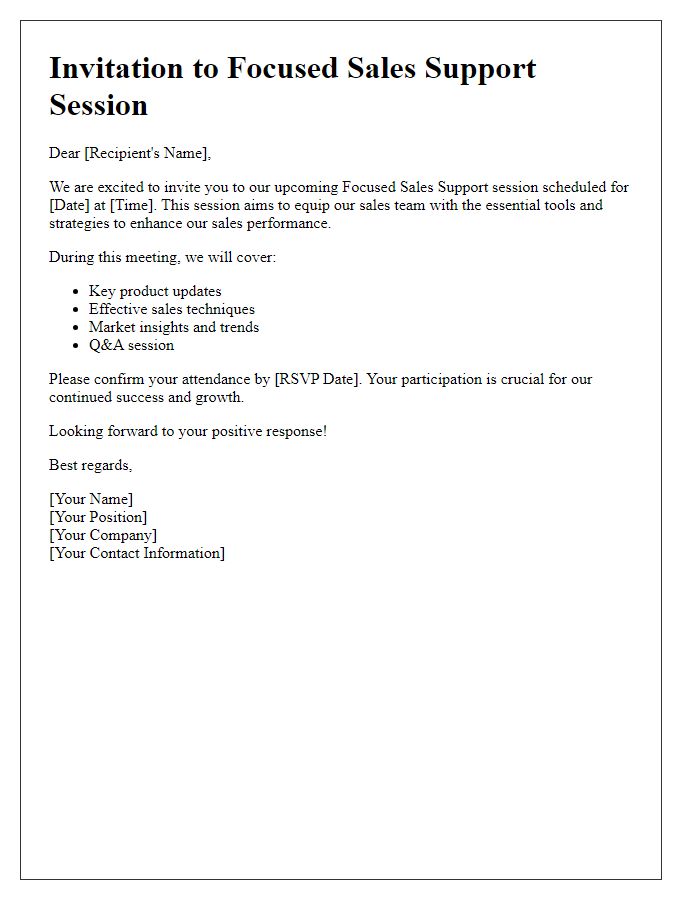 Letter template of focused sales support invitation