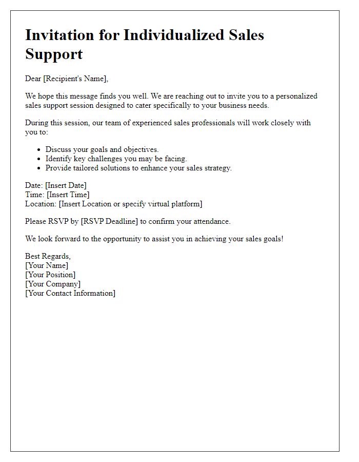 Letter template of individualized sales support invitation