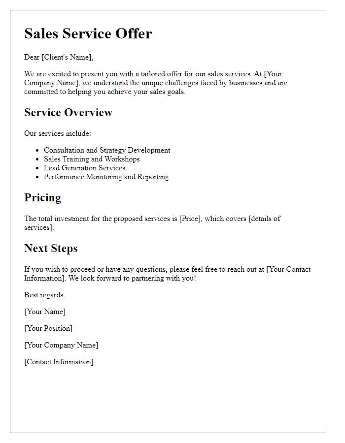 Letter template of specific sales service offer
