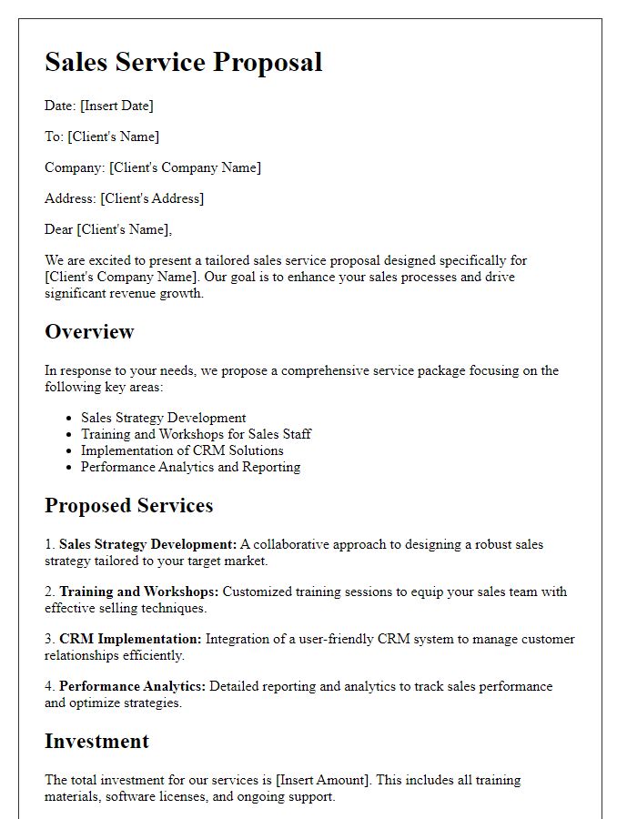 Letter template of tailored sales service proposal