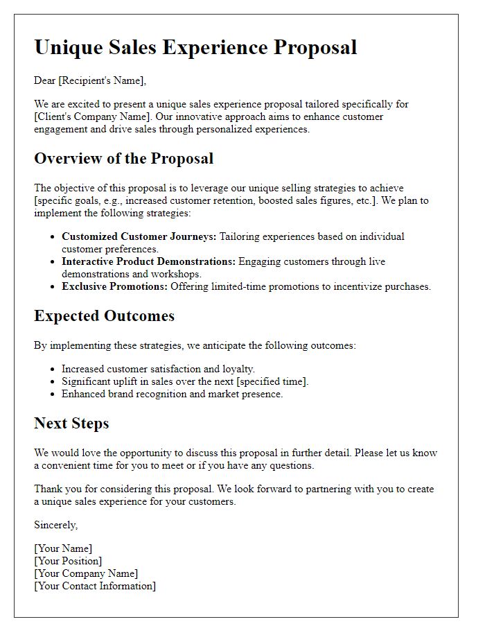 Letter template of unique sales experience proposal