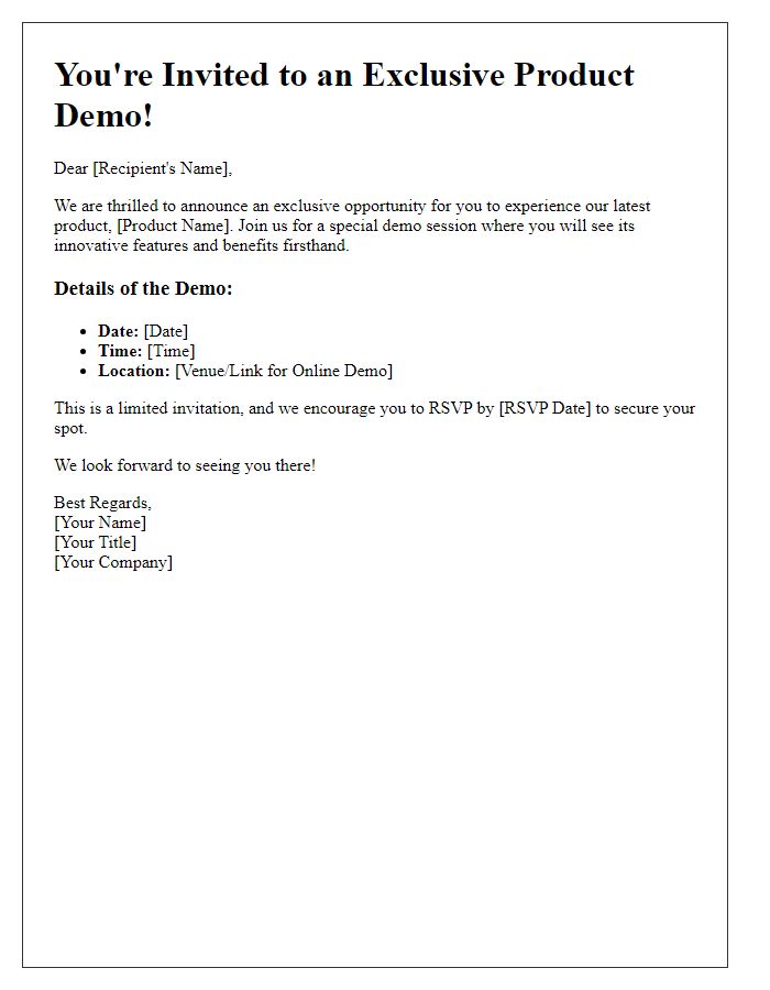 Letter template of announcement for exclusive product demo
