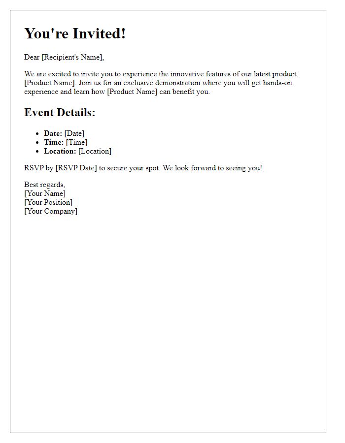 Letter template of invitation to experience product features