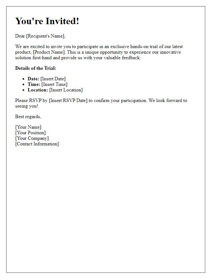 Letter template of invitation to hands-on product trial