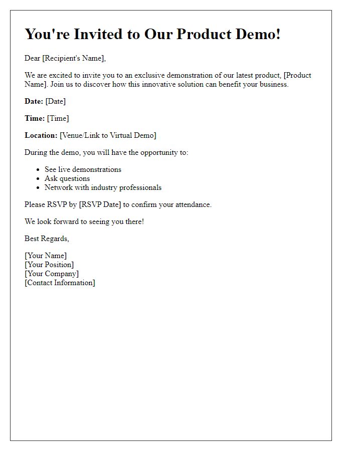 Letter template of invitation for product demo