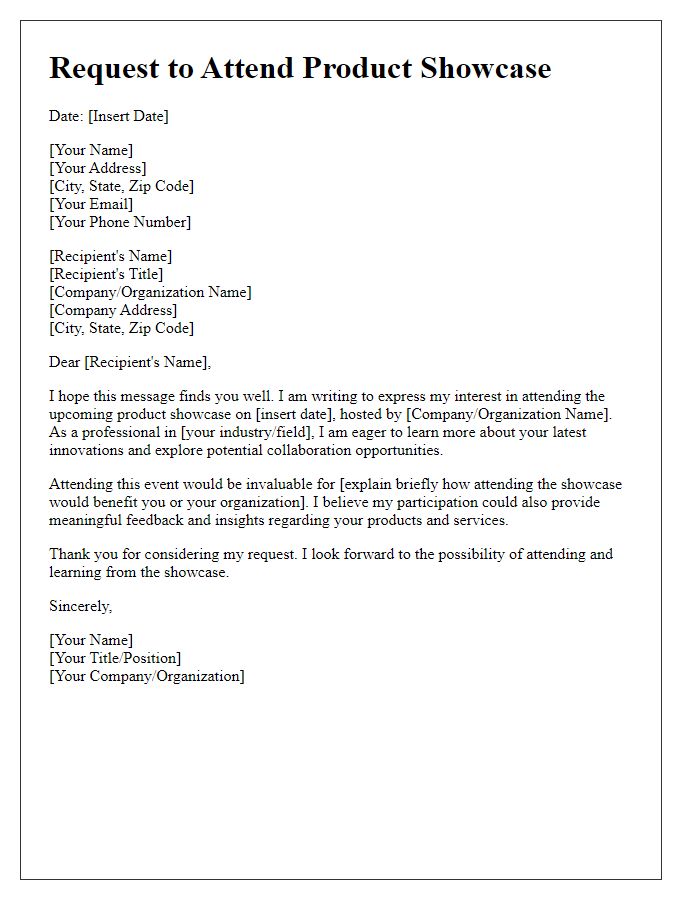 Letter template of request to attend product showcase