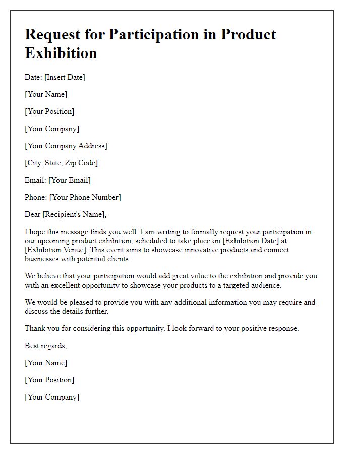 Letter template of request for participation in product exhibition