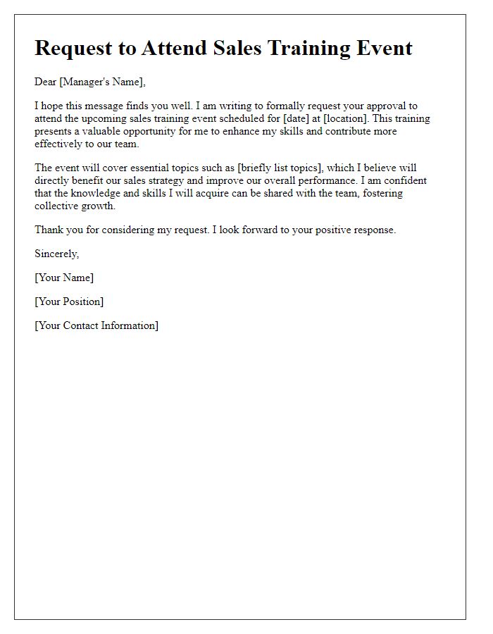 Letter template of appeal to attend our sales training event