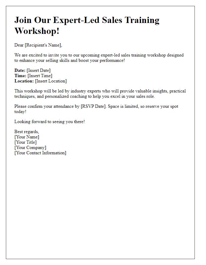 Letter template of call to join our expert-led sales training workshop