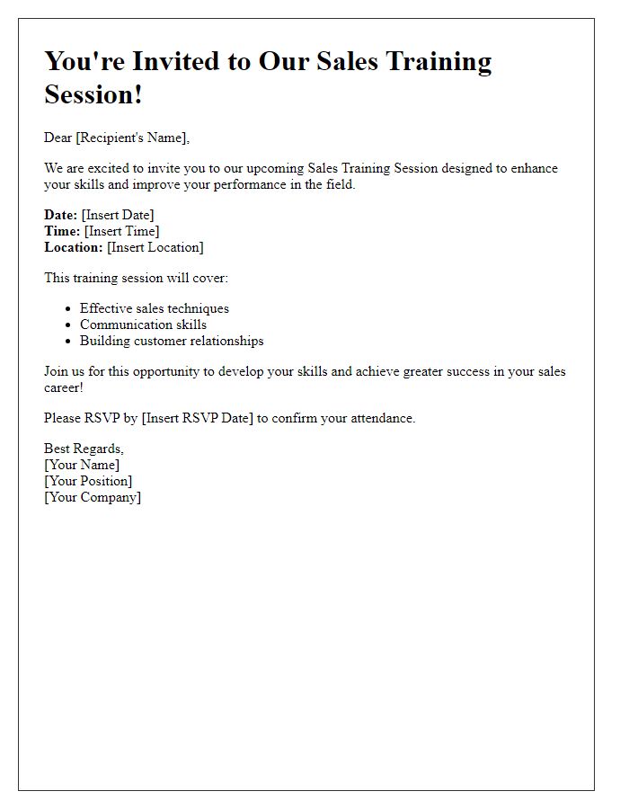 Letter template of invite to enhance your skills at our sales training session