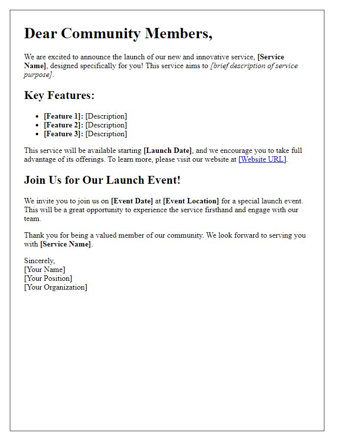Letter template of innovative service release for the community