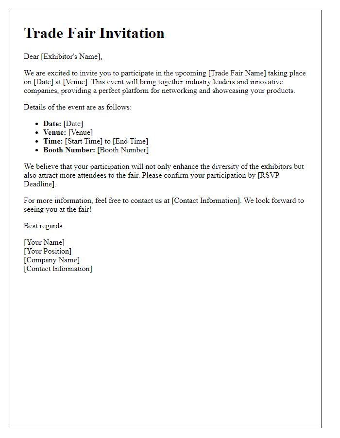 Letter template of Trade Fair Invitation for Exhibitors