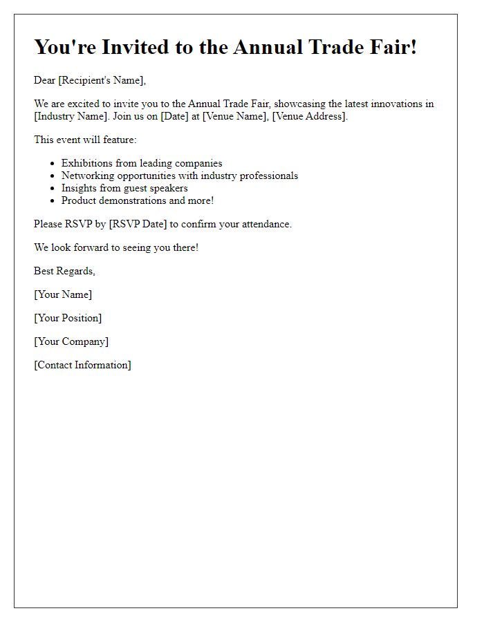 Letter template of Trade Fair Invitation for Industry Professionals