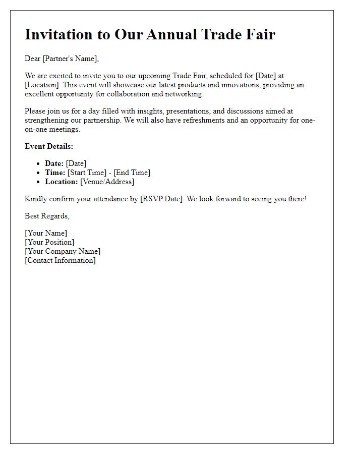 Letter template of Trade Fair Invitation for Partners