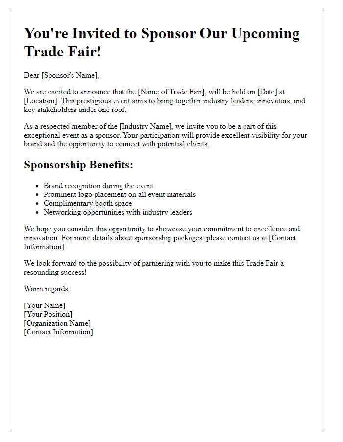 Letter template of Trade Fair Invitation for Sponsors