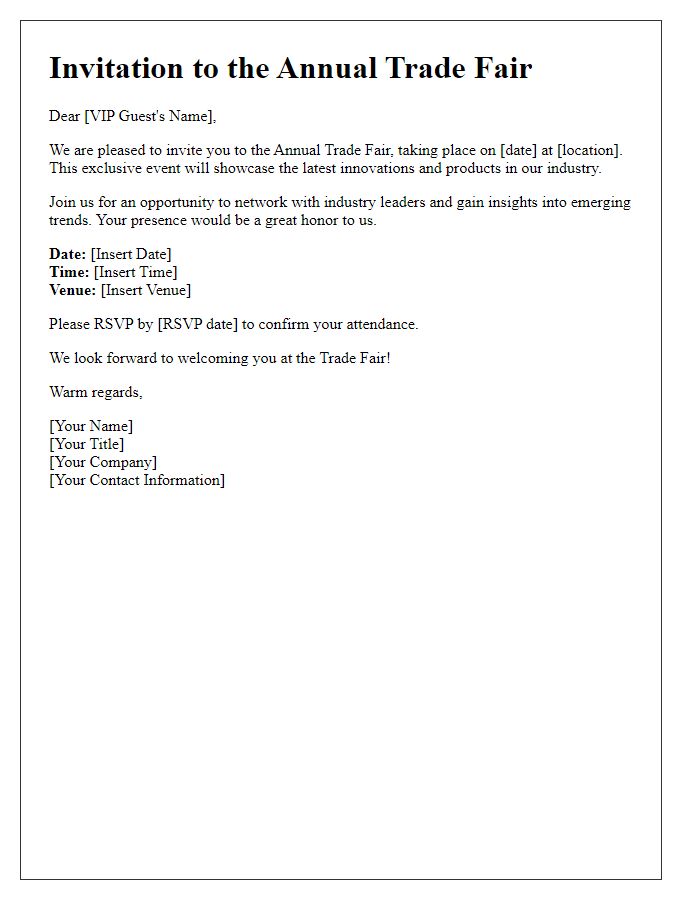 Letter template of Trade Fair Invitation for VIP Guests