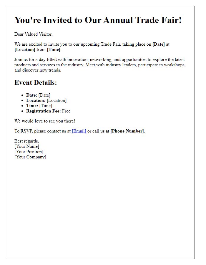 Letter template of Trade Fair Invitation for Visitors