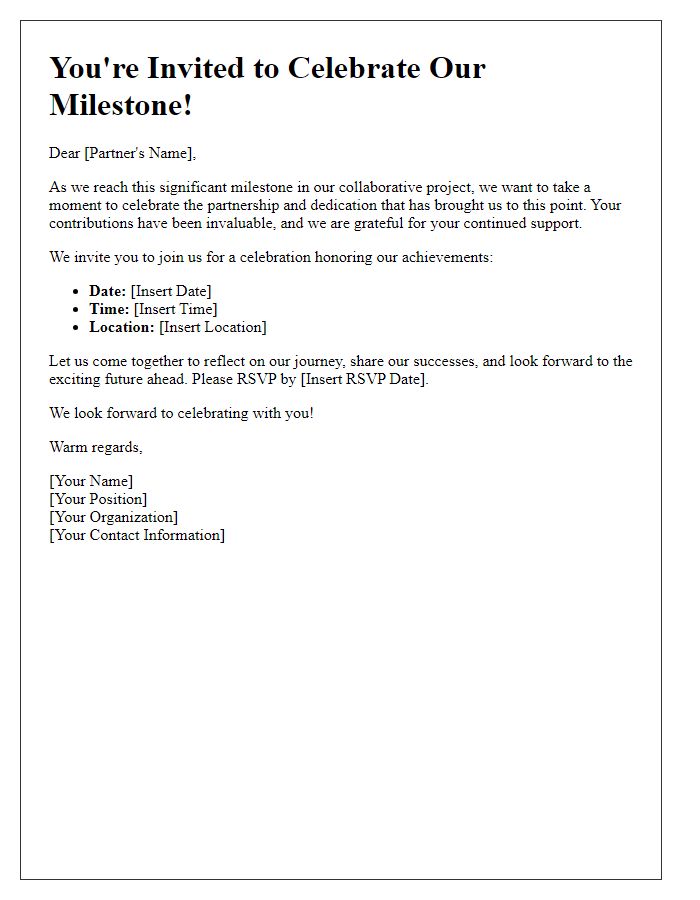 Letter template of collaborative project milestone celebration for partner relations