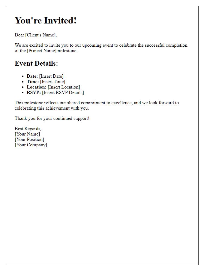 Letter template of project milestone invitation for client event