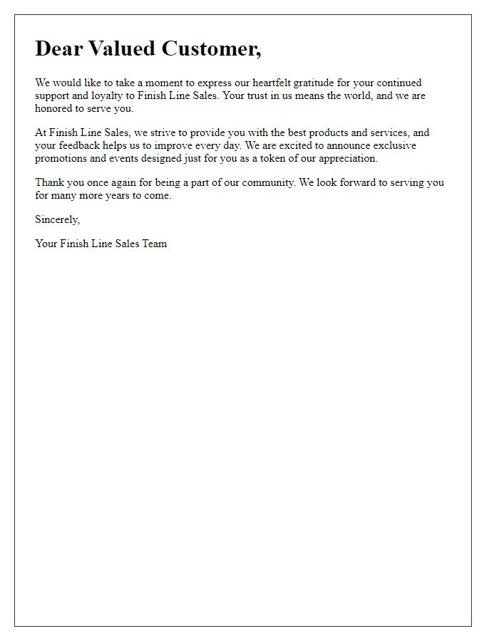 Letter template of finish line sales customer appreciation