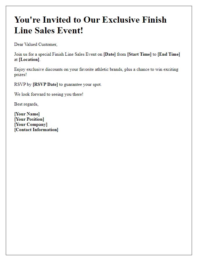 Letter template of finish line sales event invitation