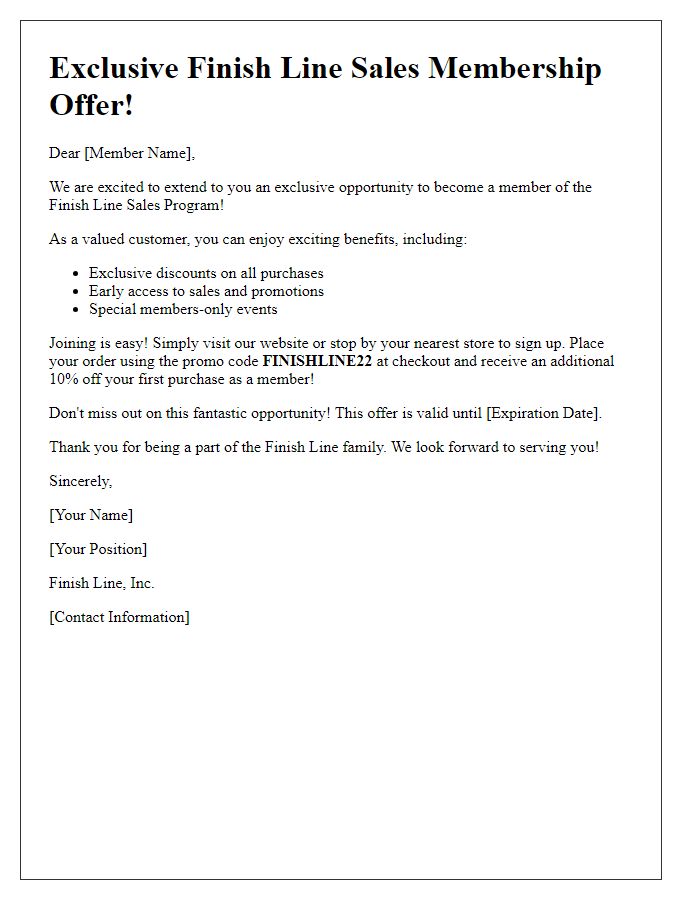 Letter template of finish line sales exclusive membership offer