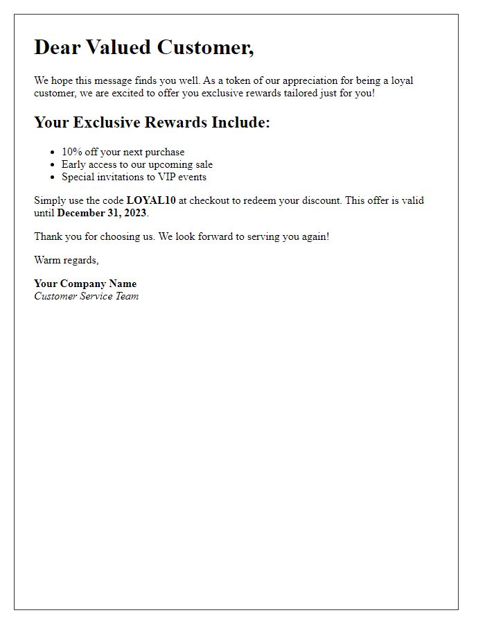 Letter template of Exclusive Rewards for Returning Customers