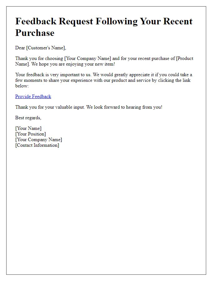 Letter template of Feedback Request Following Return Purchase
