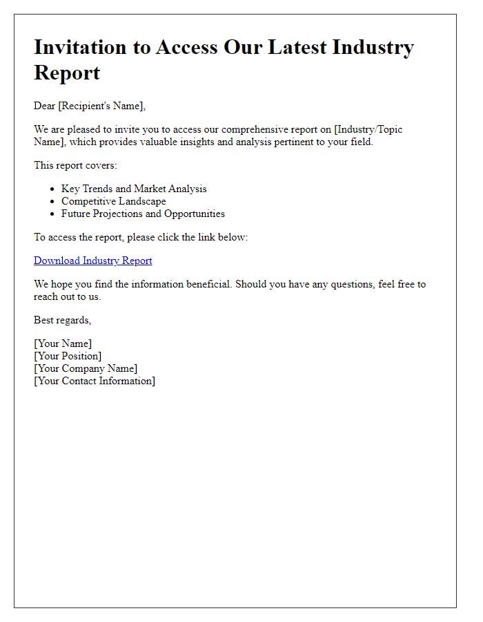 Letter template of industry report access invitation.