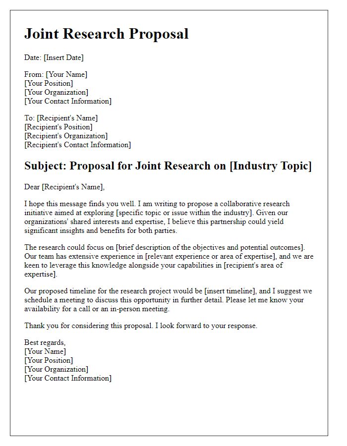 Letter template of industry report joint research suggestion.