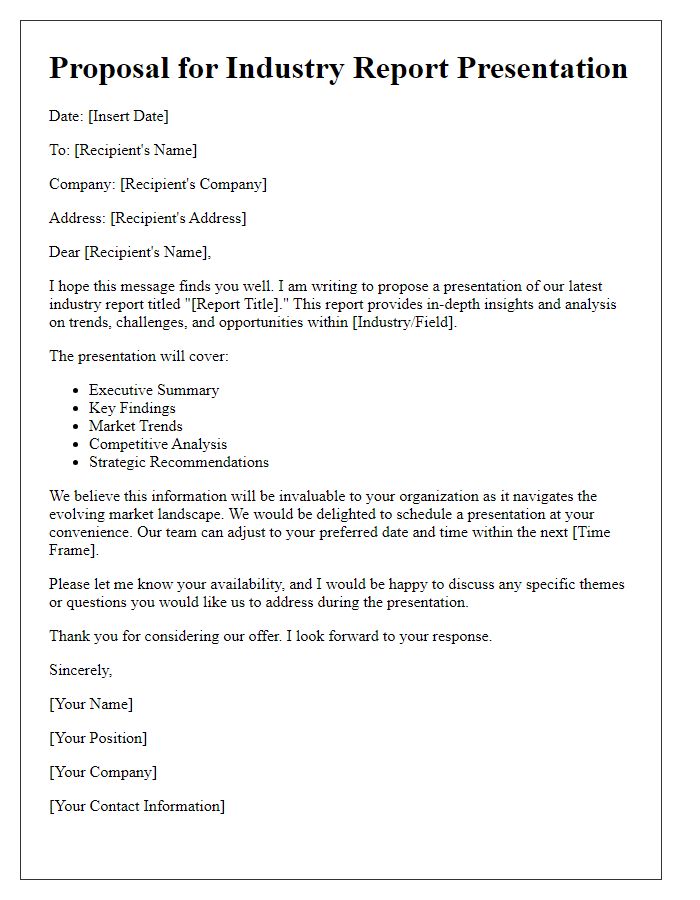 Letter template of industry report presentation offer.