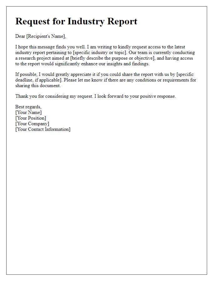 Letter template of industry report sharing request.