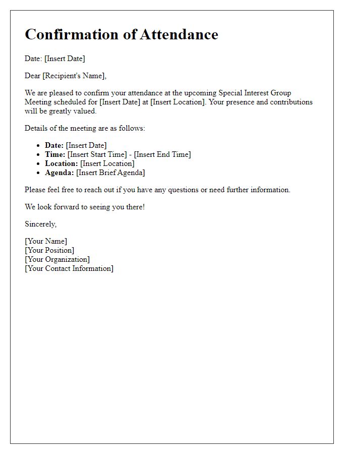 Letter template of confirmation for special interest group attendance