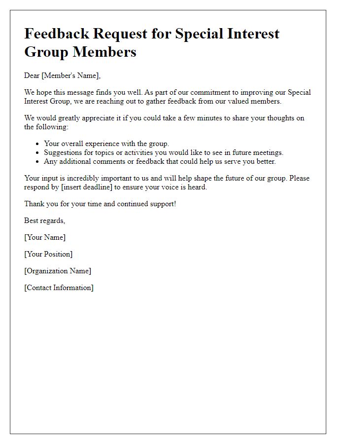 Letter template of feedback request for special interest group members