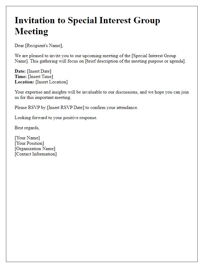 Letter template of invitation for a special interest group meeting