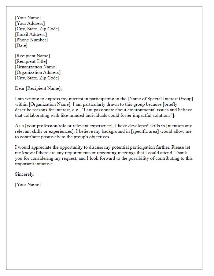 Letter template of request for participation in a special interest group