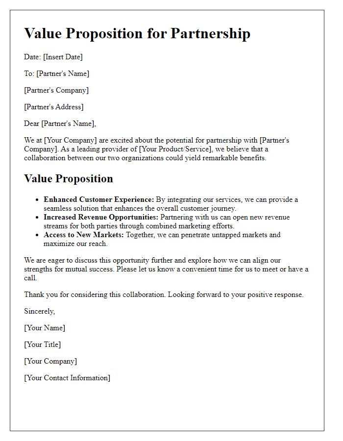 Letter template of value proposition for partners