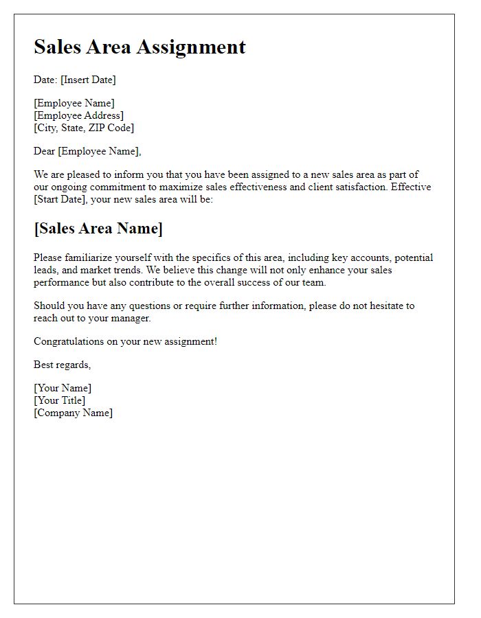 Letter template of sales area assignment.