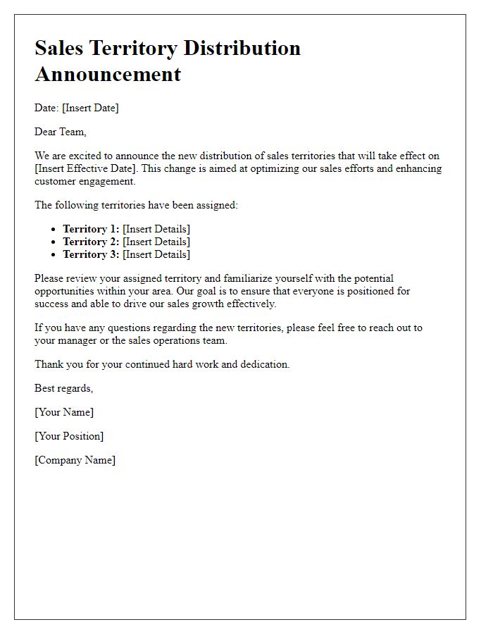 Letter template of sales territory distribution announcement.