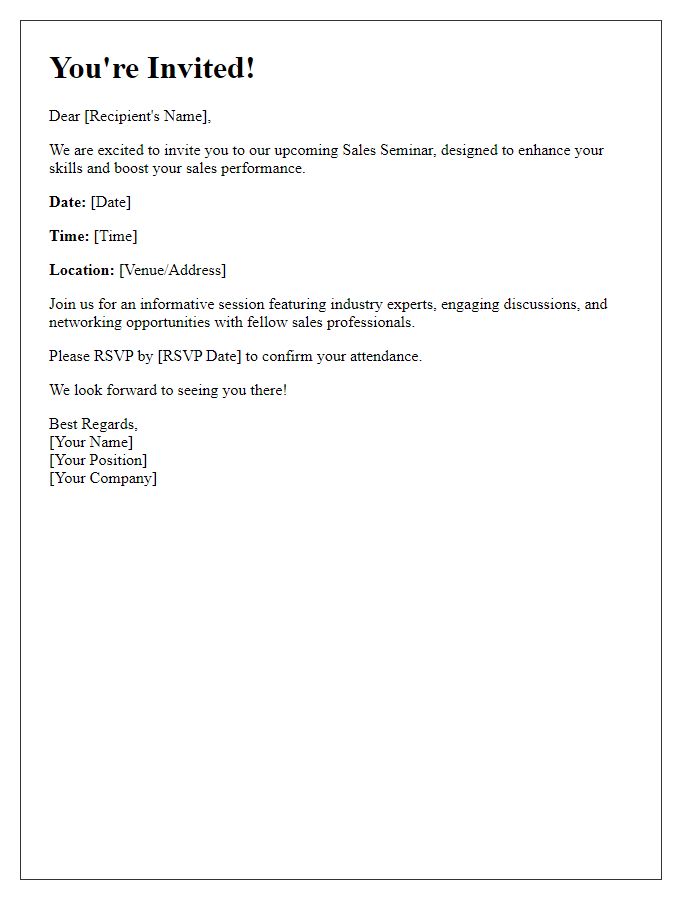 Letter template of invitation to attend our upcoming sales seminar.