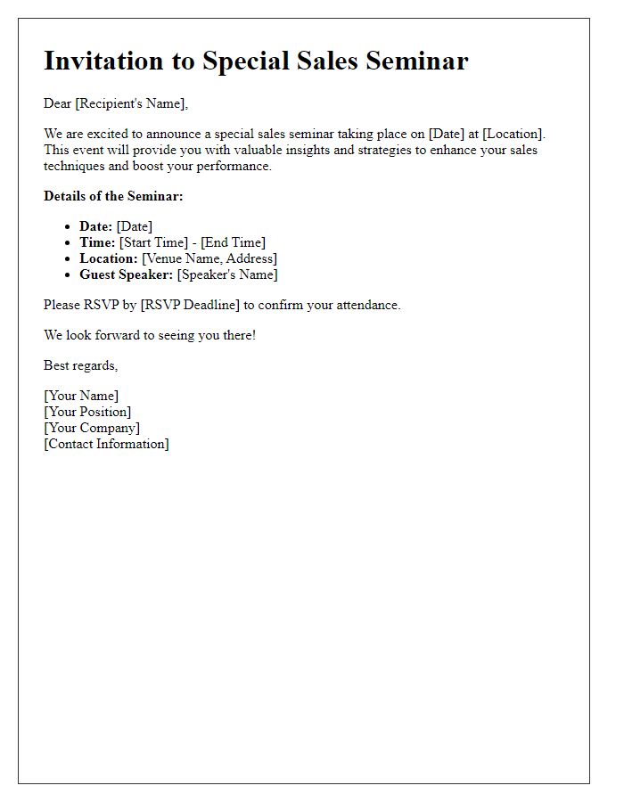 Letter template of notification for a special sales seminar.