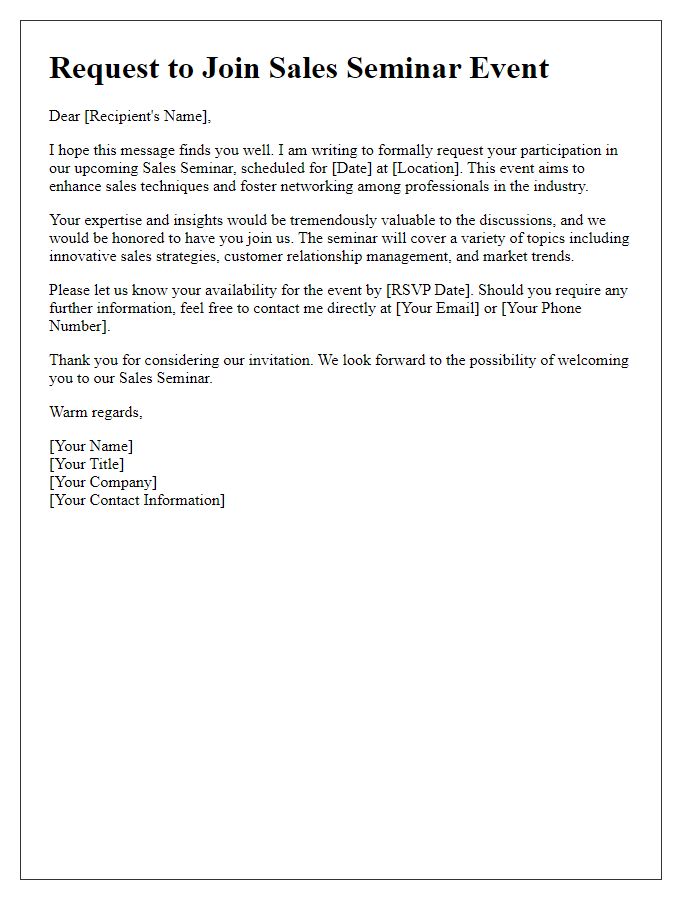 Letter template of request to join our sales seminar event.