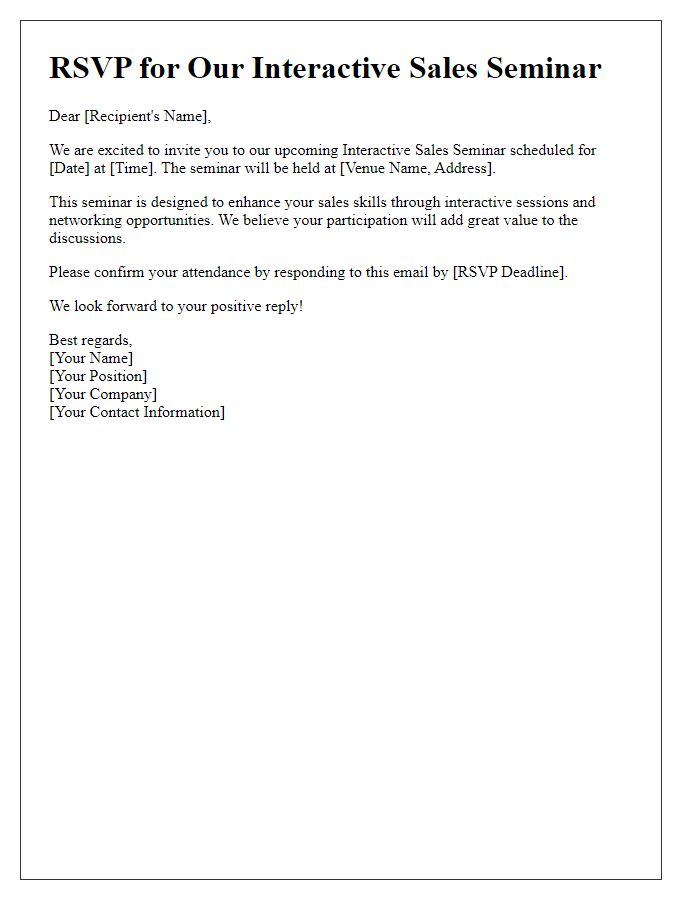 Letter template of RSVP for our interactive sales seminar.