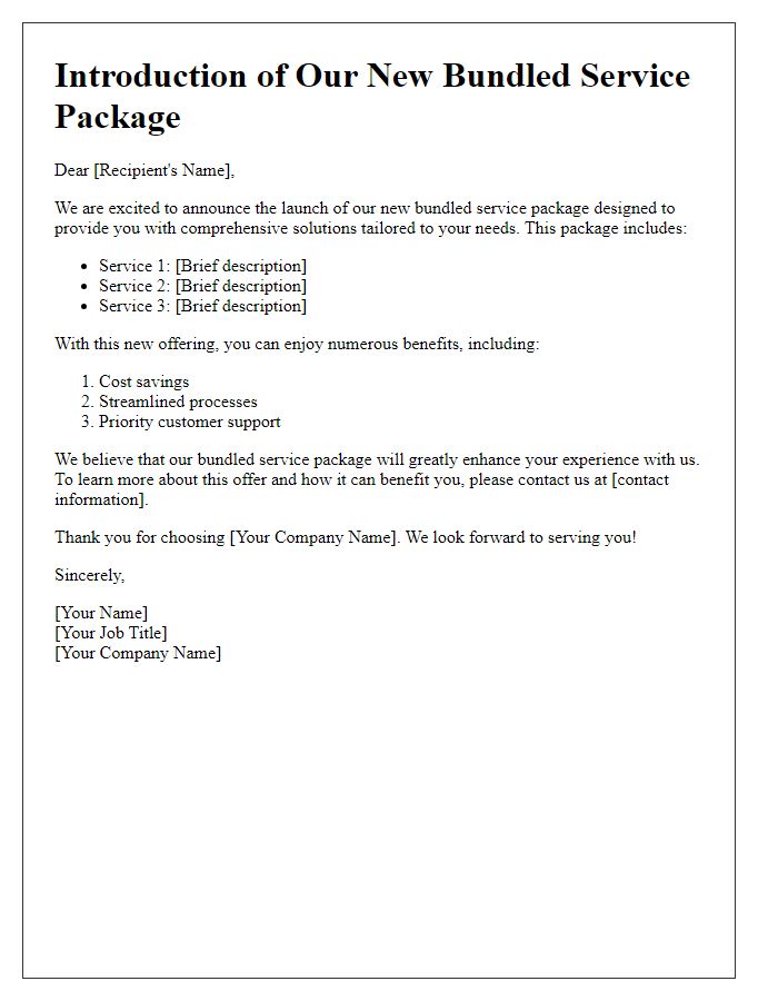 Letter template of bundled service package introduction