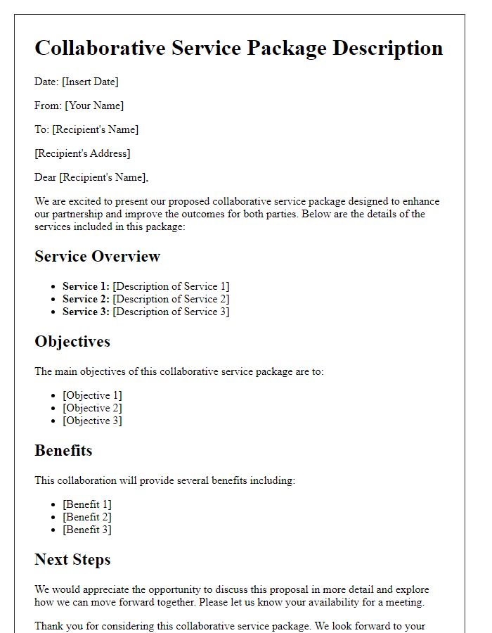 Letter template of collaborative service package description