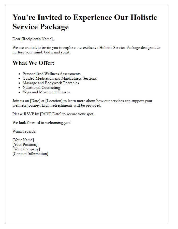 Letter template of holistic service package invitation