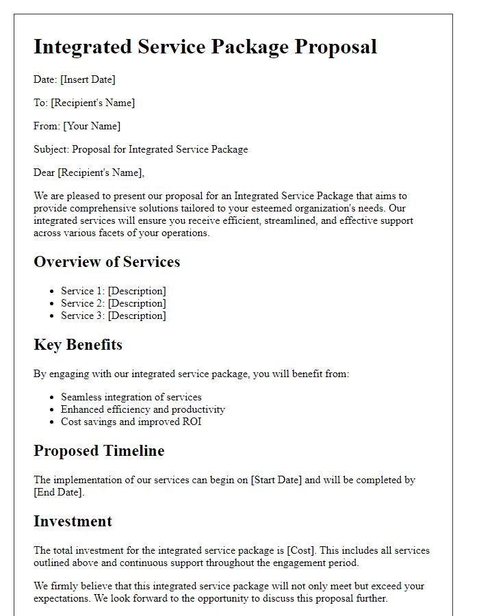 Letter template of integrated service package proposal