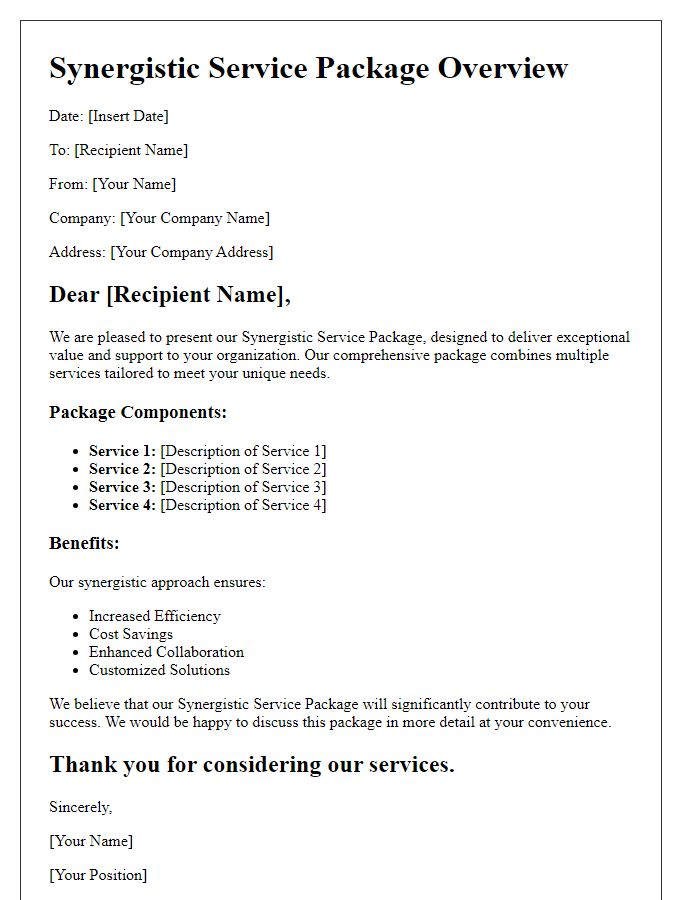 Letter template of synergistic service package overview