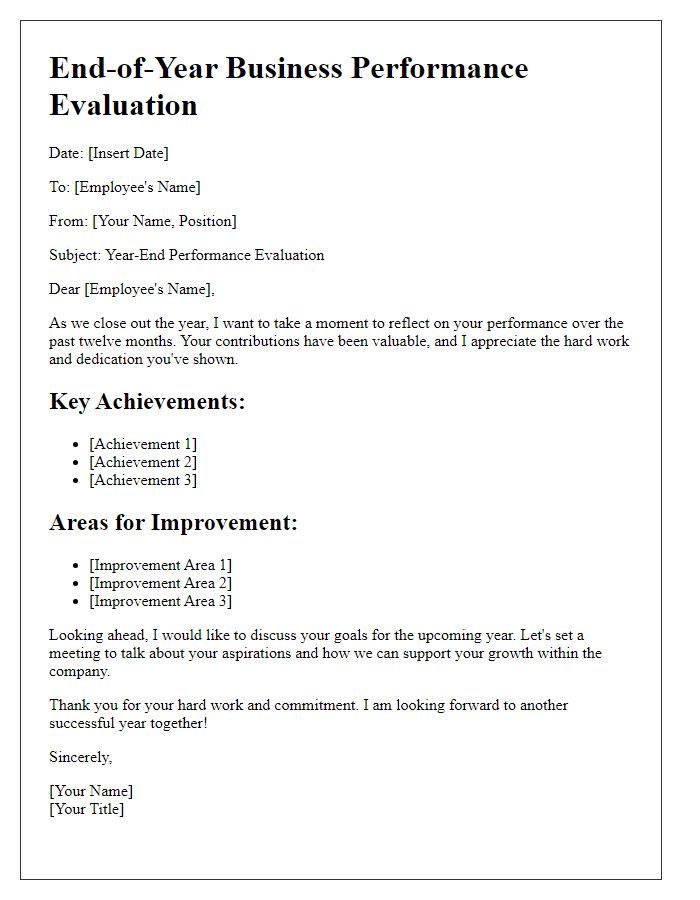 Letter template of end-of-year business performance evaluation