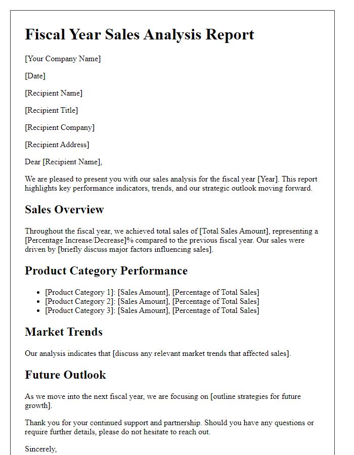 Letter template of fiscal year sales analysis